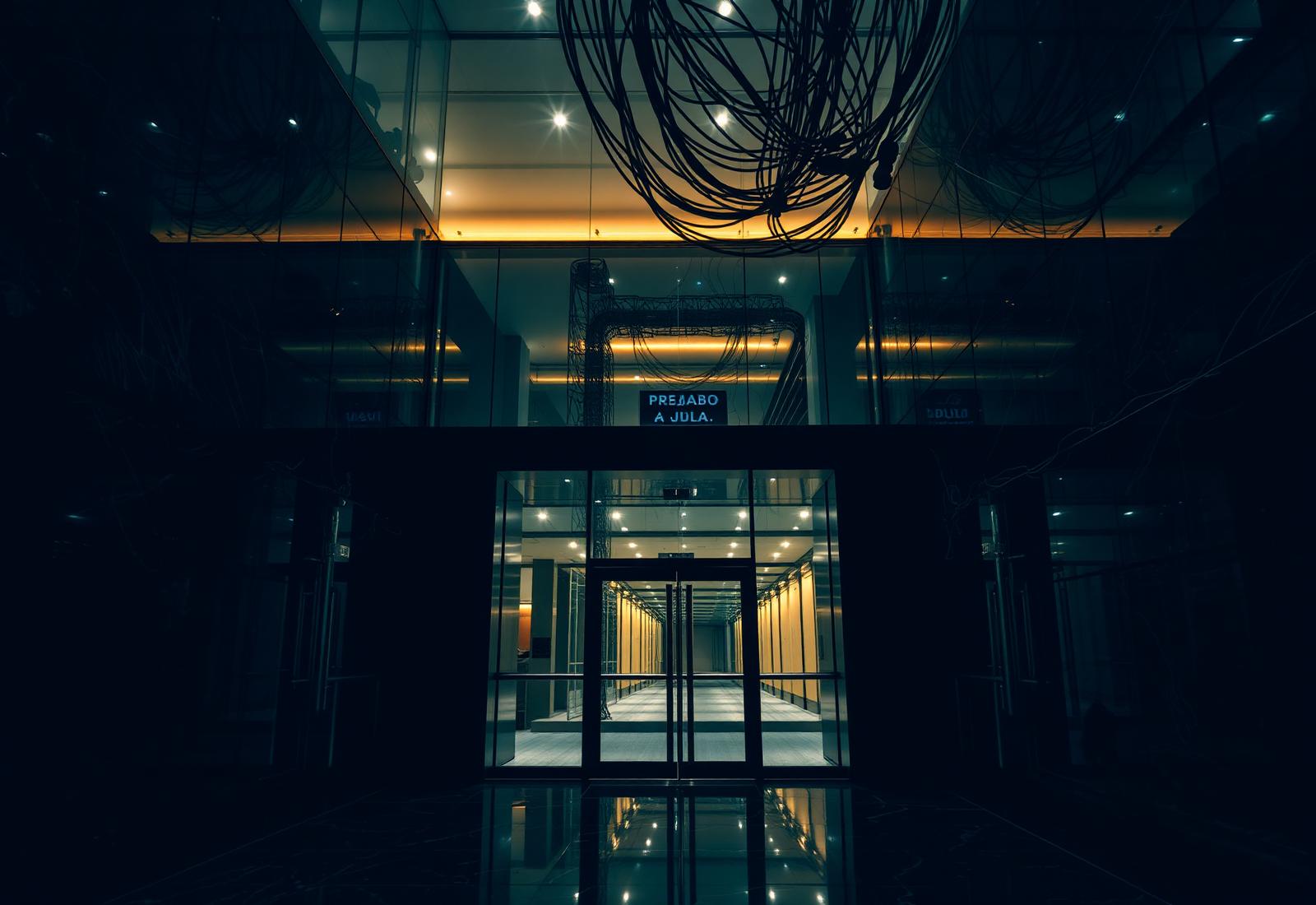 UAE corporate tower lobby with structured cabling overhead
