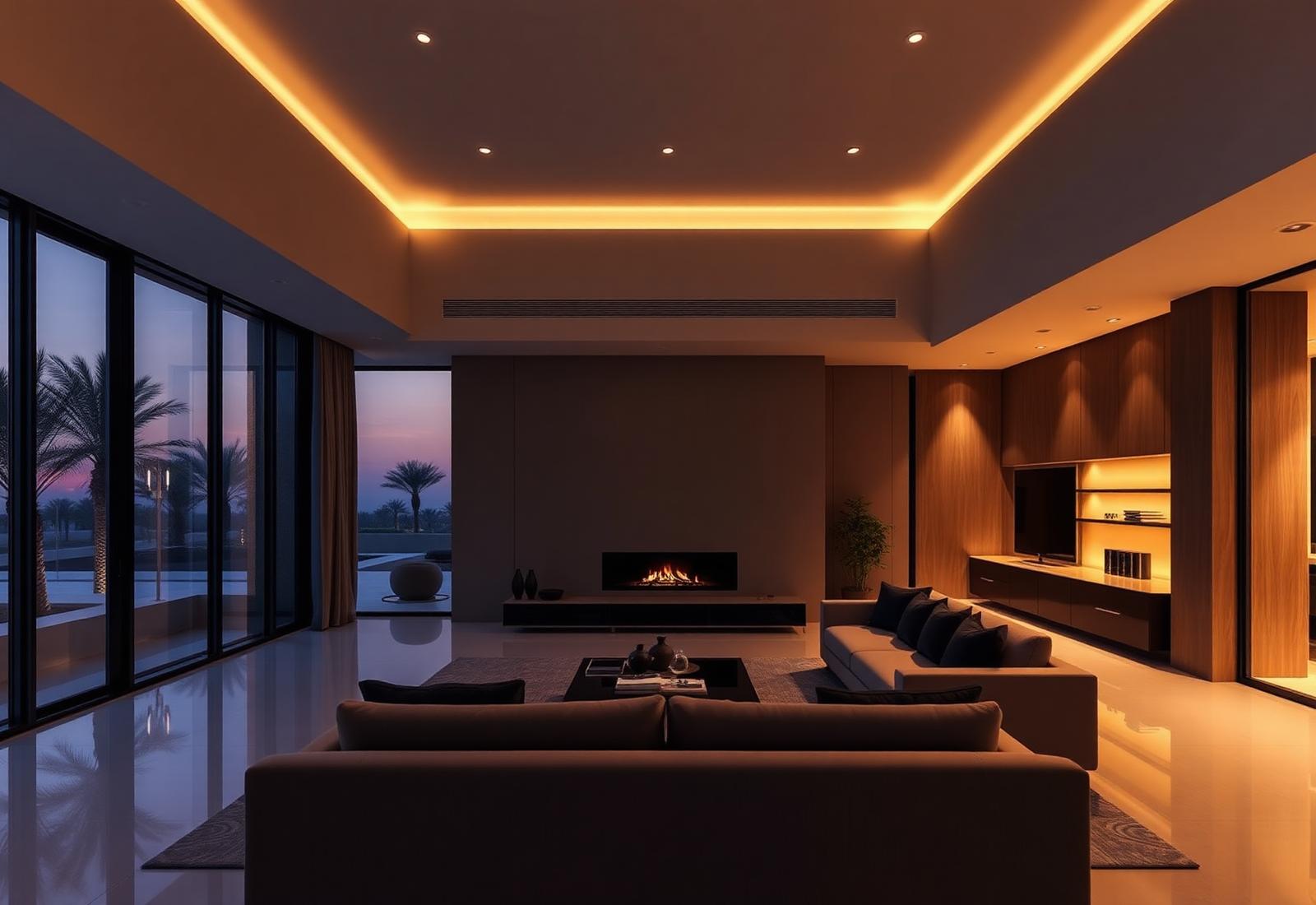 Luxury UAE villa interior with smart lighting and climate control